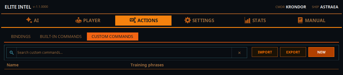acttions cuystom commands