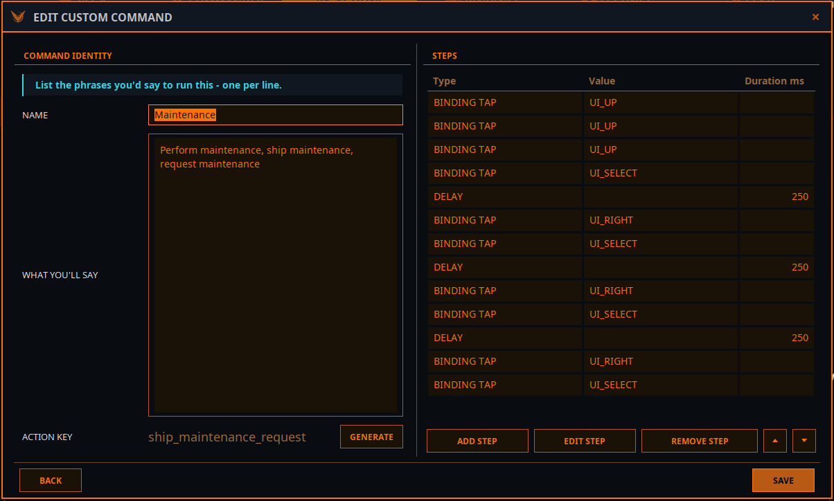 Custom command editor