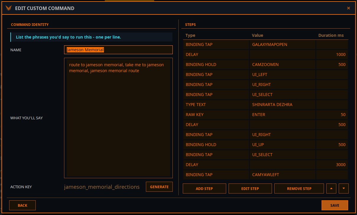 Custom command that plots a route to Jameson Memorial