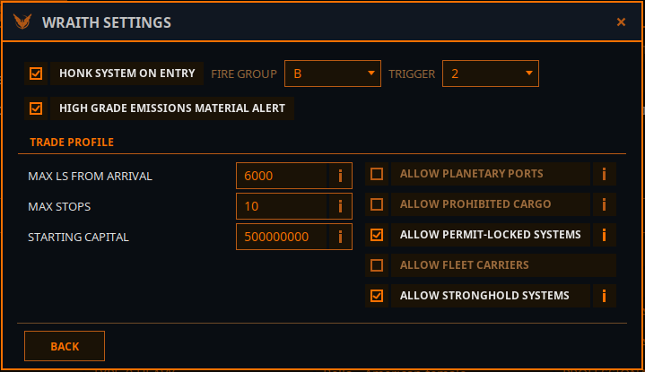 Ship settings